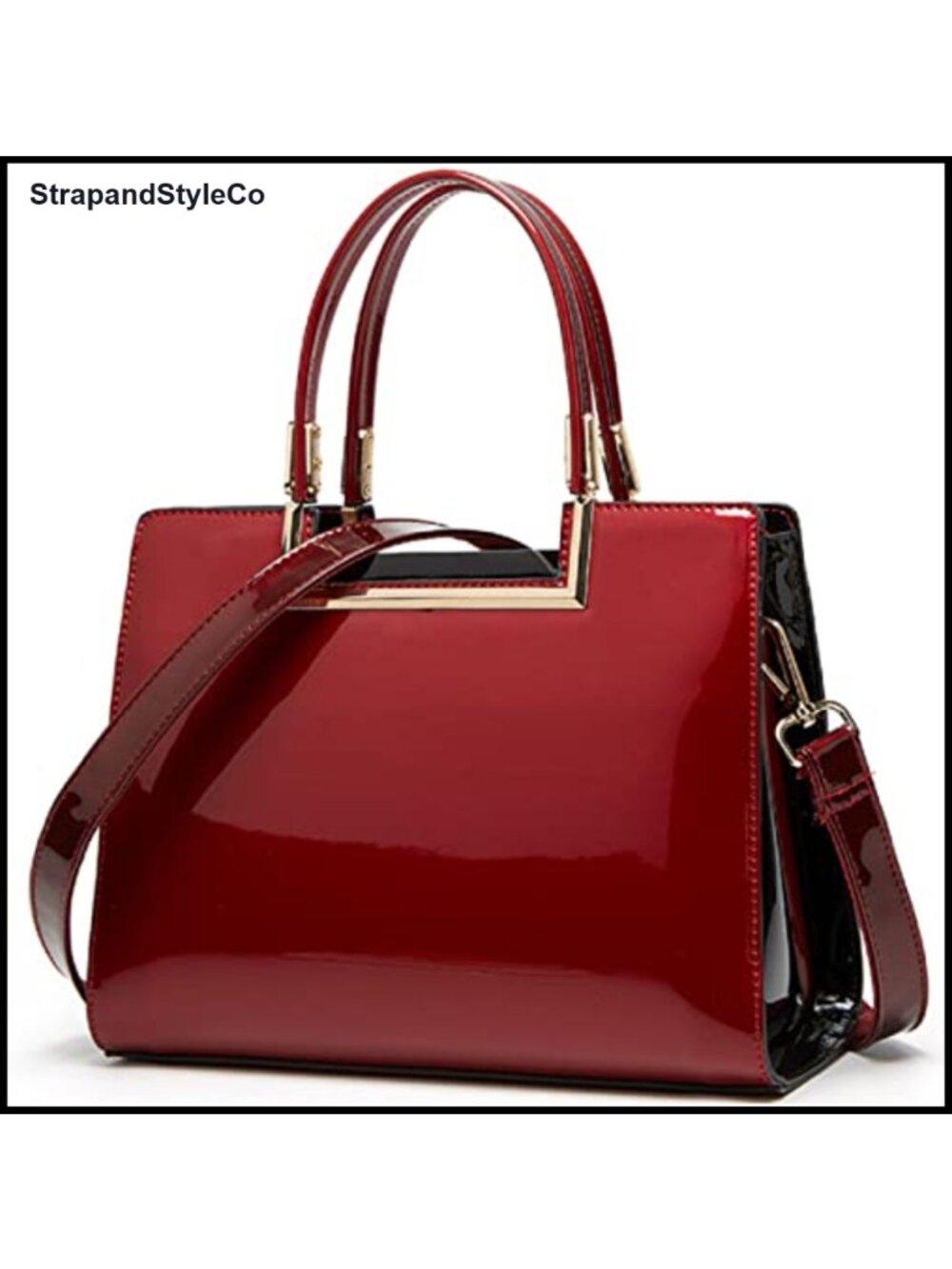 Shiny Patent Leather Satchel Handbag Glossy Shoulder Bag Top Handle Purse